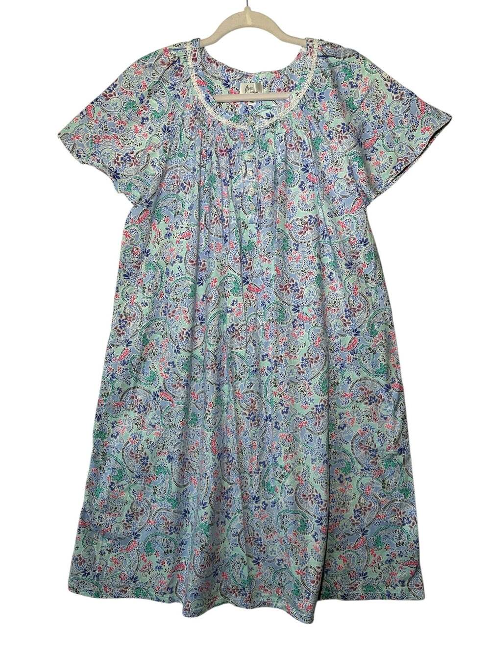 Aria Collection Women's Paisley 100% Cotton Short Sleeve Nightgown Size L - Picture 1 of 9